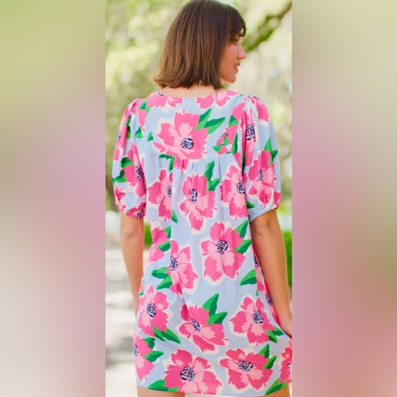 Michelle McDowell Penny Dress Sea Flower Blue Yoke Neckline with Tassels M - Picture 2 of 11